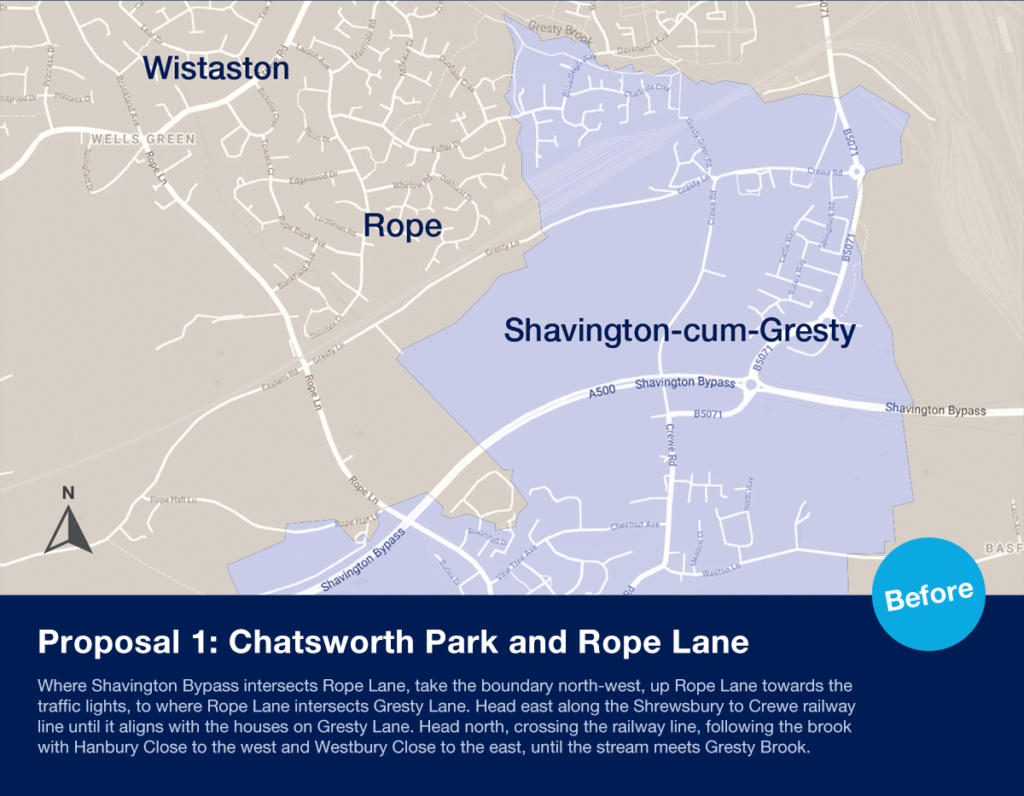 Image shows current boundary for Chatsworth Park and Rope Lane which excludes Broomhall Drive estate and Brook Farm.