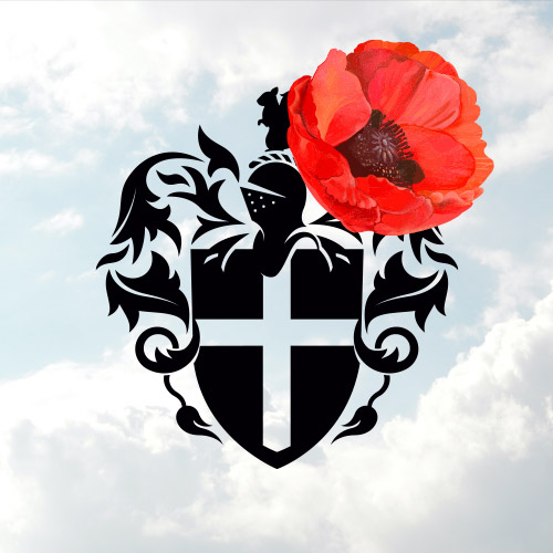 Shavington Crest in black and white with red poppy